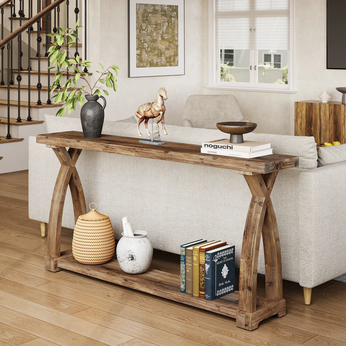 Tribesigns Rustic Wood Console Table With Two Tier Storage