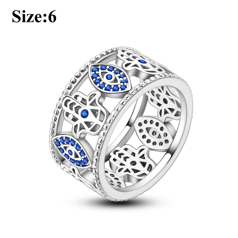 MULA Sterling Silver Evil Eye Clover Celtic Knot Wedding Band Ring