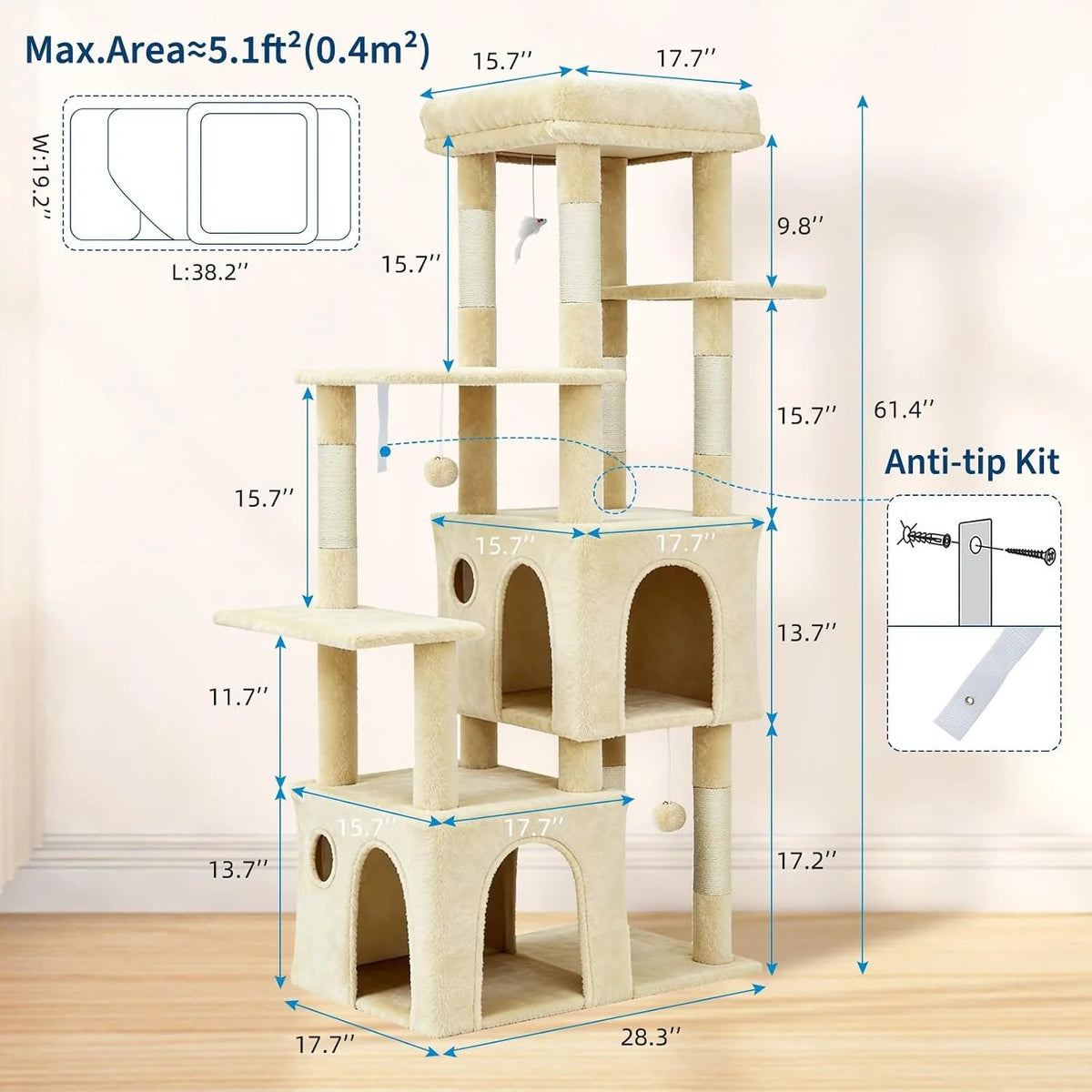 Multi-Level Cat Tree Tower With Condos, Scratching Posts And Perch