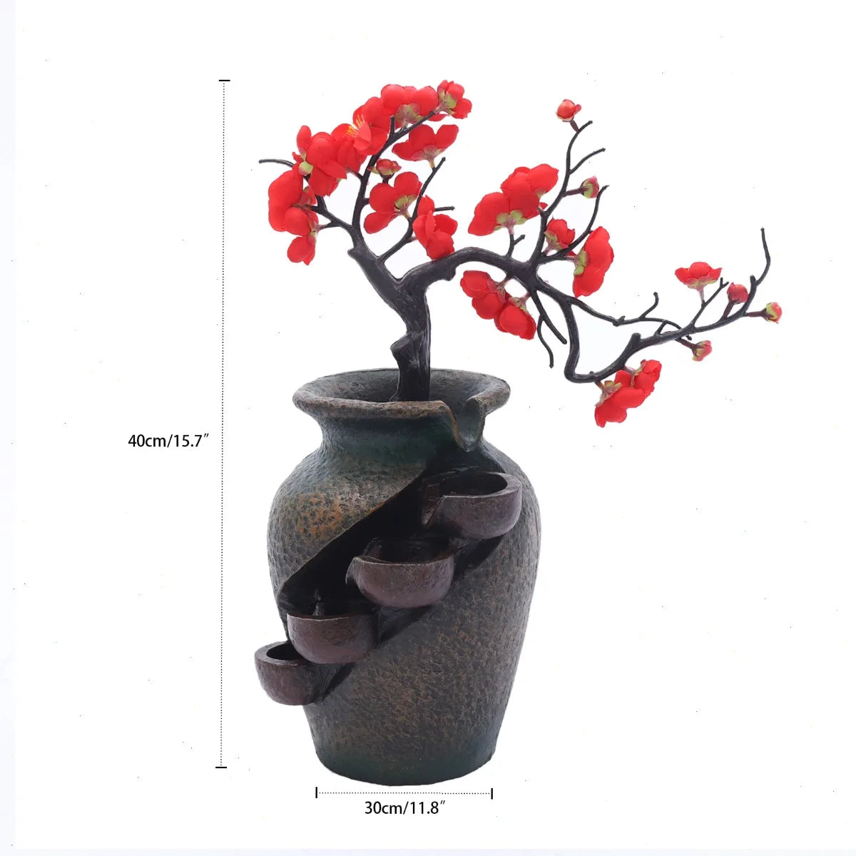 Byamaocar Tabletop Water Fountain With Simulated Flowers Indoor Decor
