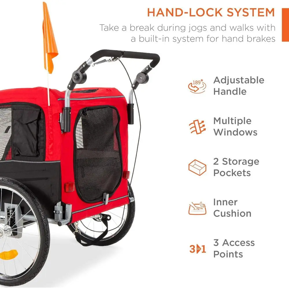 2 In 1 Dog Bike Trailer Pet Stroller With Suspension