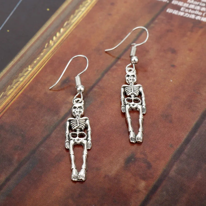 Gothic Halloween Skull Skeleton and Bloody Knife Drop Earrings