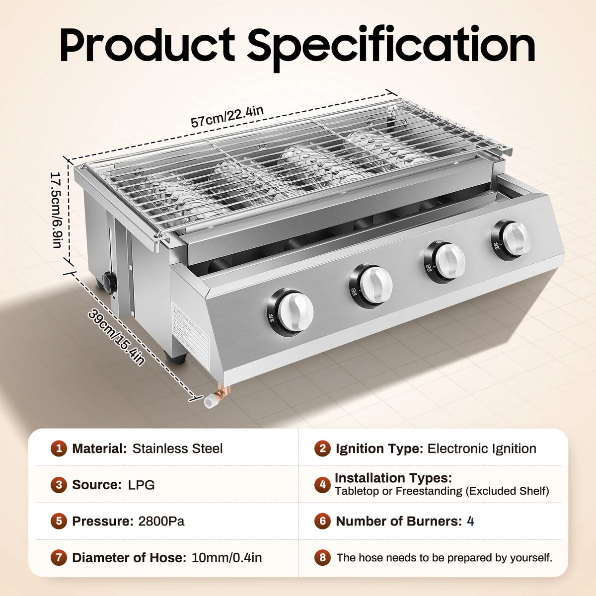 Four Burner Propane Gas Grill With Portable Outdoor Barbecue Design
