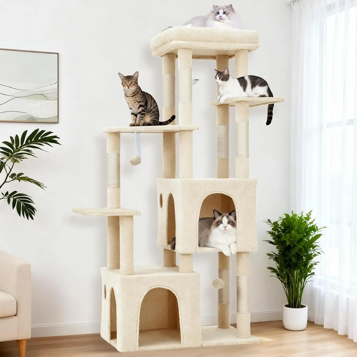 Multi-Level Cat Tree Tower With Condos, Scratching Posts And Perch