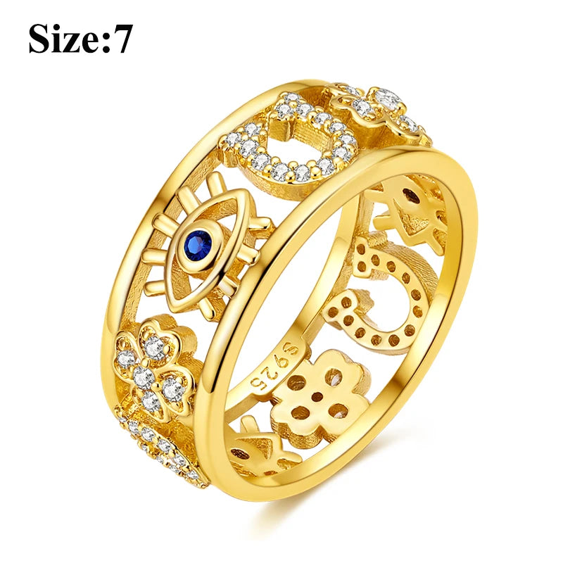 MULA Sterling Silver Evil Eye Clover Celtic Knot Wedding Band Ring