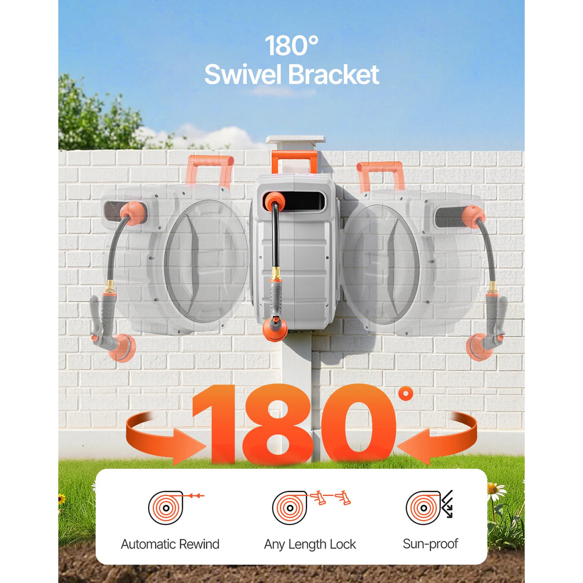 SucceBuy Retractable Garden Hose Reel With Nine Spray Settings