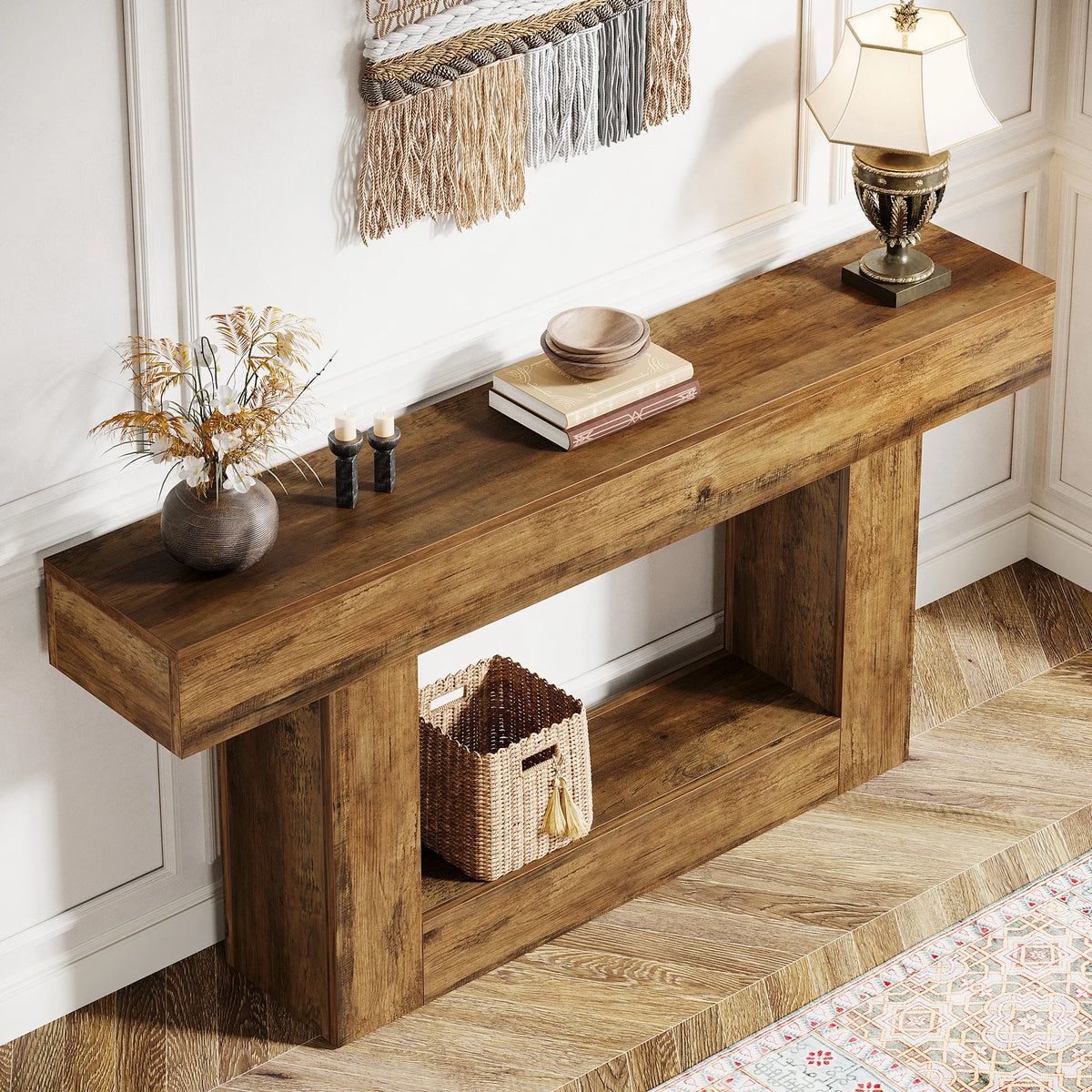 Tribesigns Farmhouse Two Tier Console Table With U Shaped Base