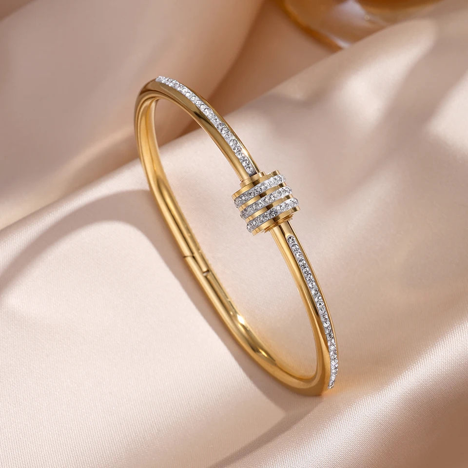 Sparkling Zirconia Stainless Steel Bracelet Set For Women