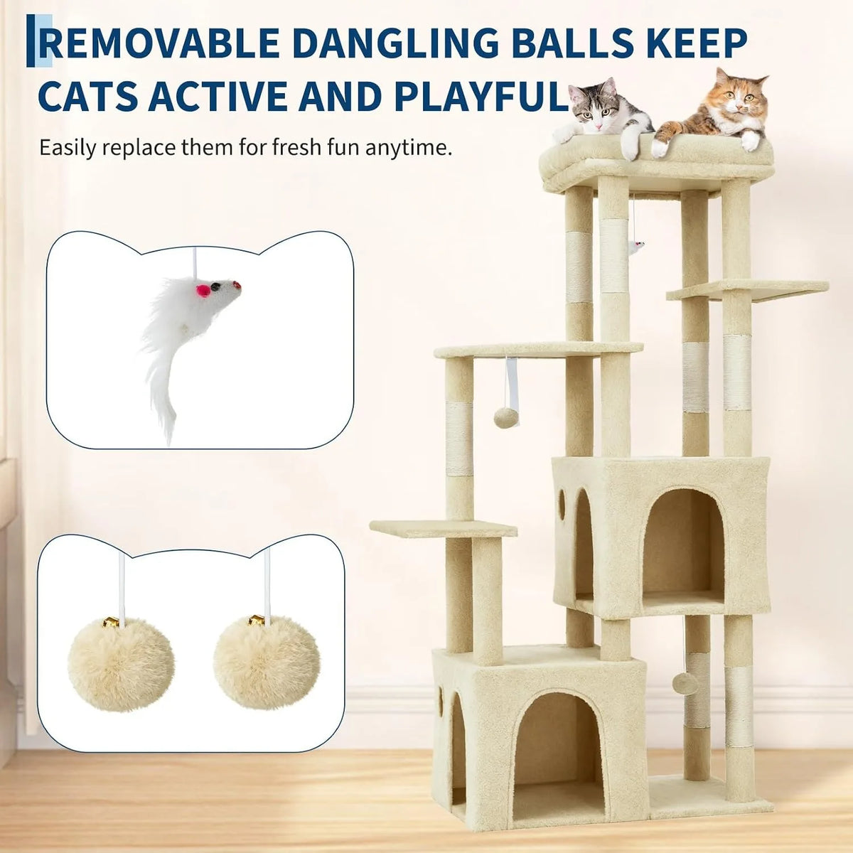 Multi-Level Cat Tree Tower With Condos, Scratching Posts And Perch