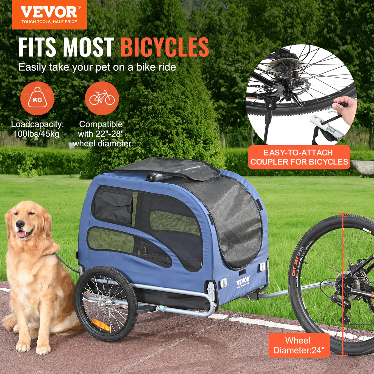 SucceBuy Pet Bicycle Trailer Carrier with Coupler for Dog Travel