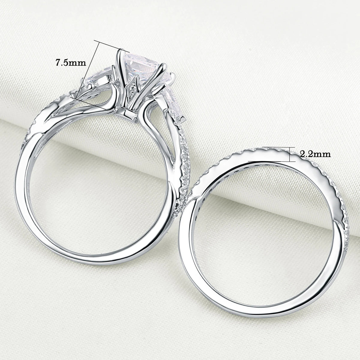 Newshe Sterling Silver Moissanite Wedding and Engagement Ring Set
