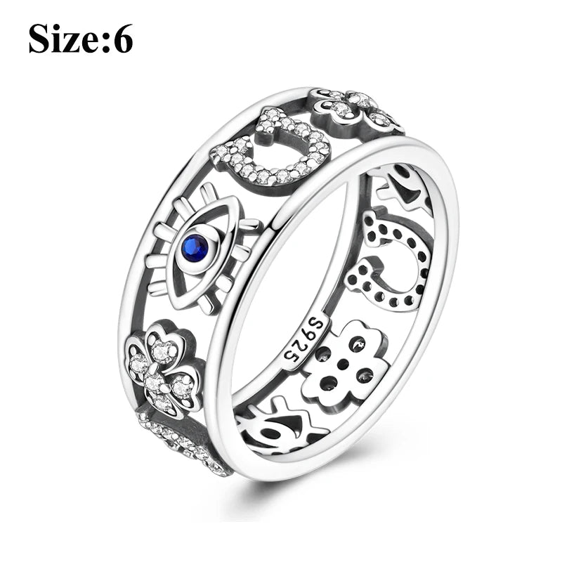MULA Sterling Silver Evil Eye Clover Celtic Knot Wedding Band Ring