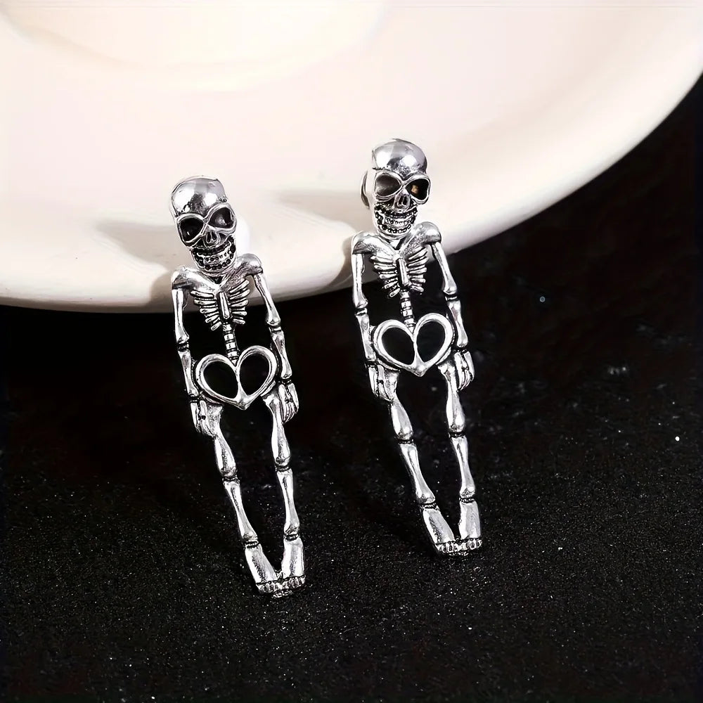 Gothic Halloween Skull Skeleton and Bloody Knife Drop Earrings