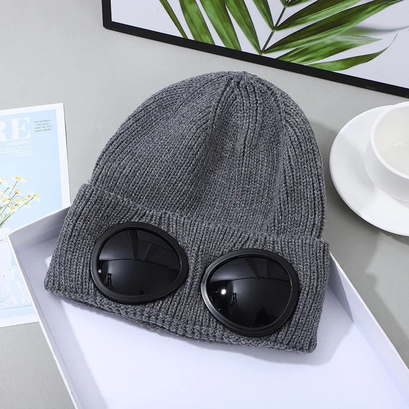 Stretchy Knit Winter Beanie With Glasses For Warm Ear Protection