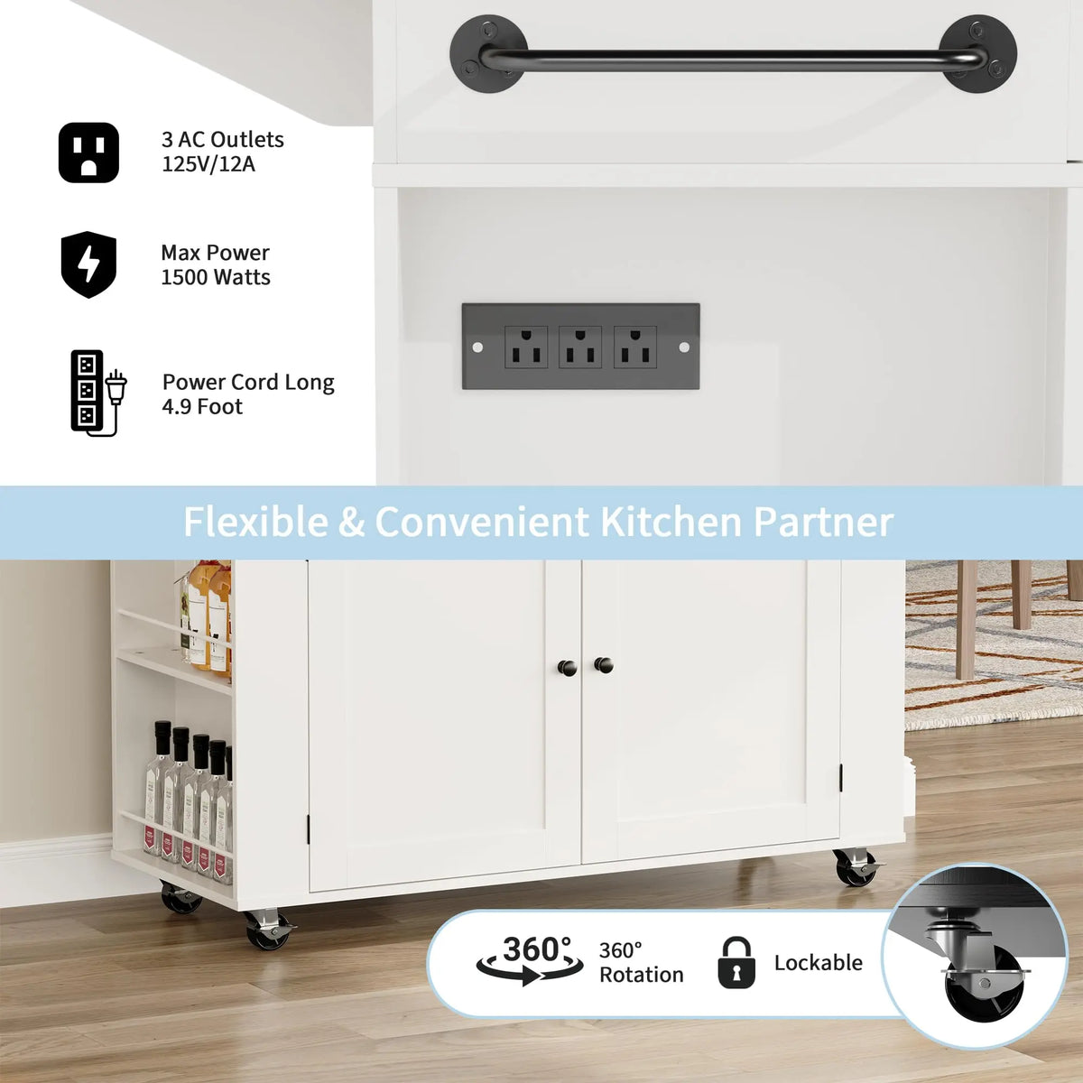 HiMISS Rolling Kitchen Island With Drop Leaf And Storage