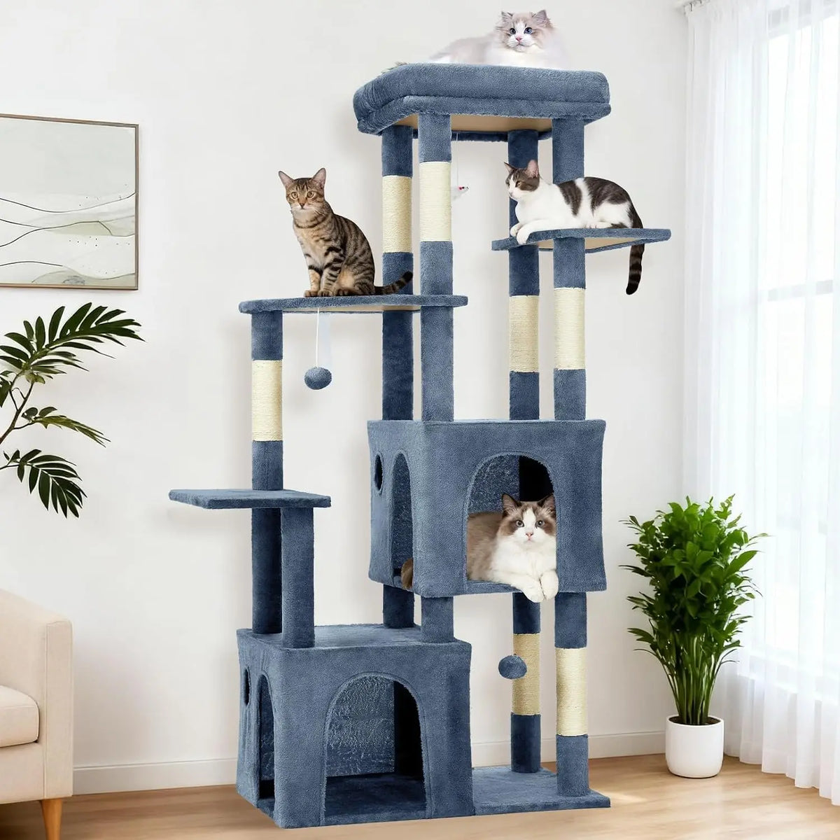 Multi-Level Cat Tree Tower With Condos, Scratching Posts And Perch