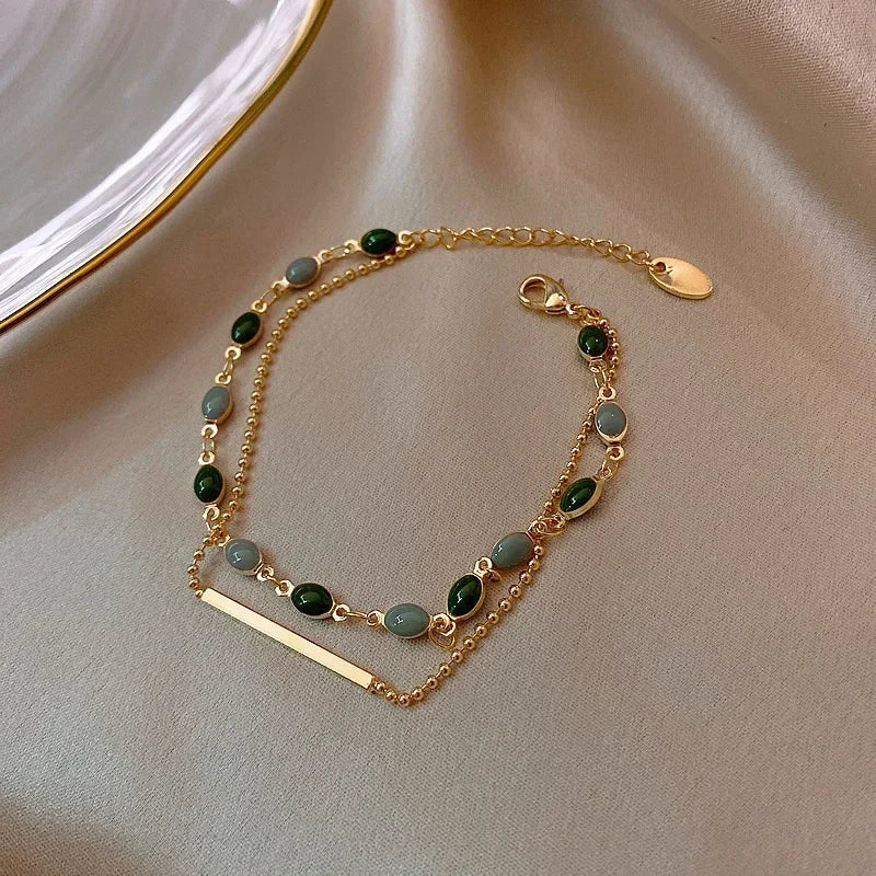 Womens Crystal Charm Double Layered Beaded Bracelet Jewelry Gift