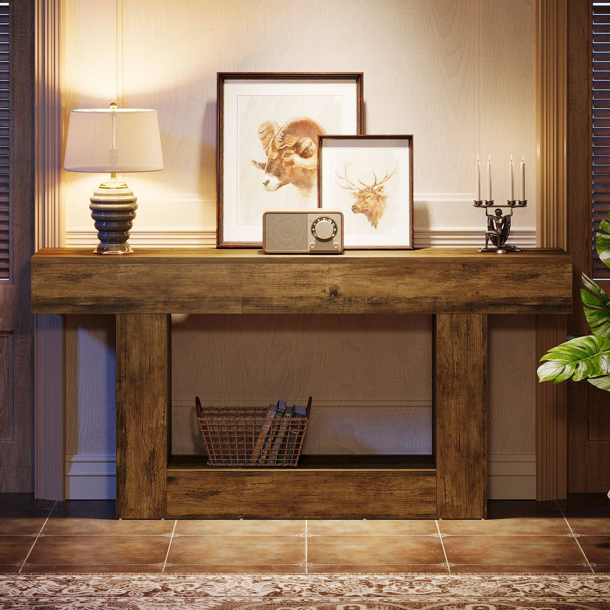 Tribesigns Farmhouse Two Tier Console Table With U Shaped Base