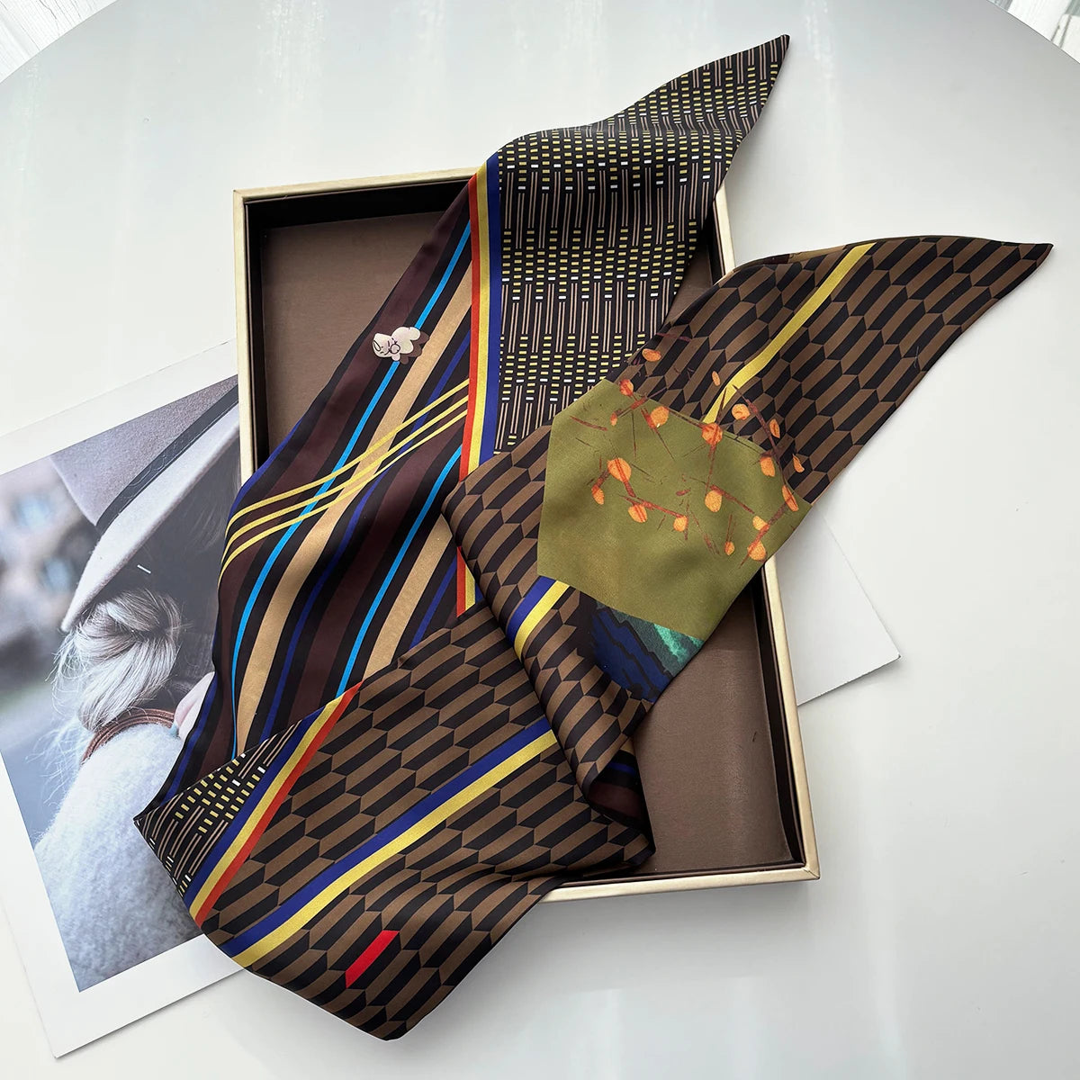 Printed Skinny Scarf for Women, Hair and Handbag Accessory