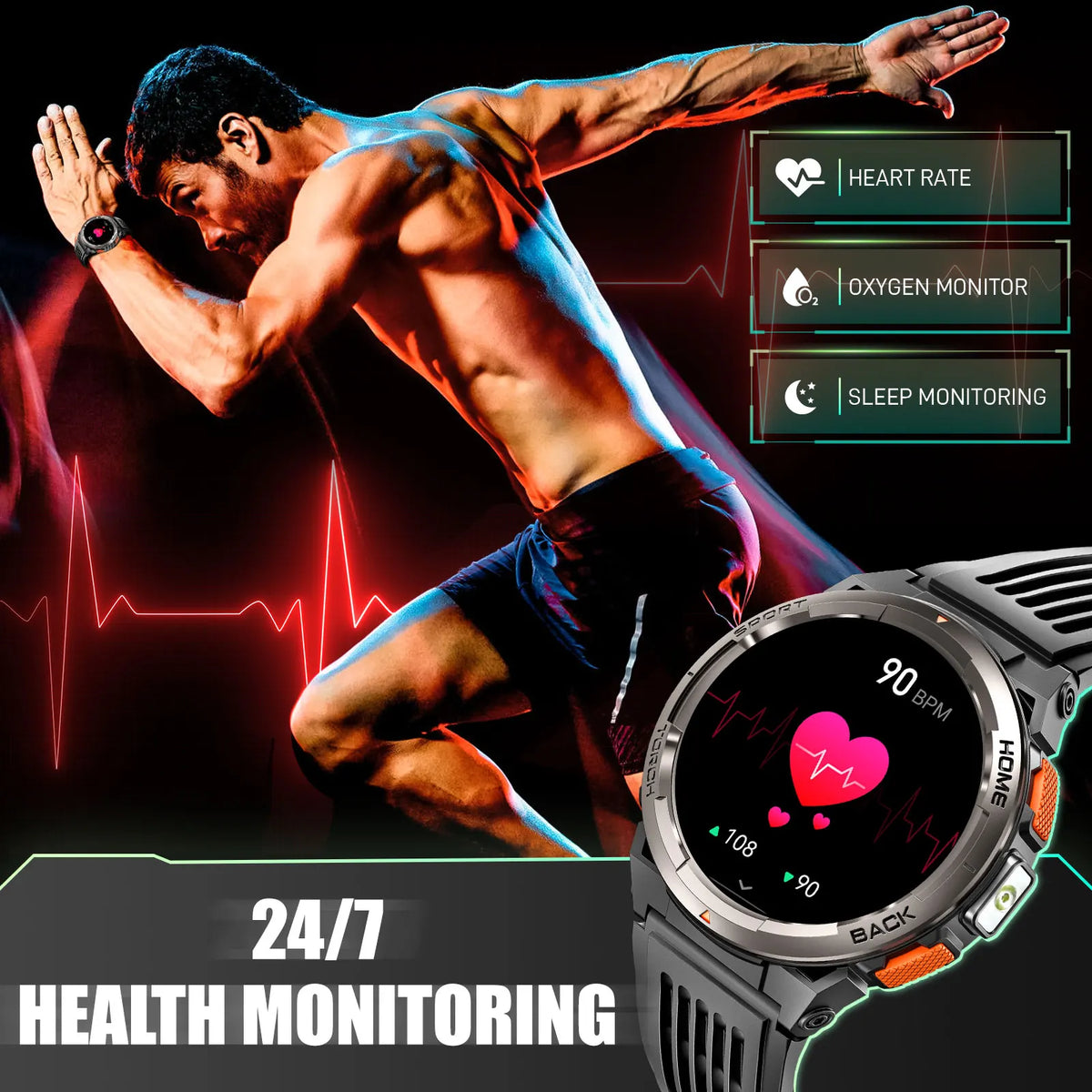 EIGIIS Smart Sports Watch With Compass Altimeter And LED Flashlight
