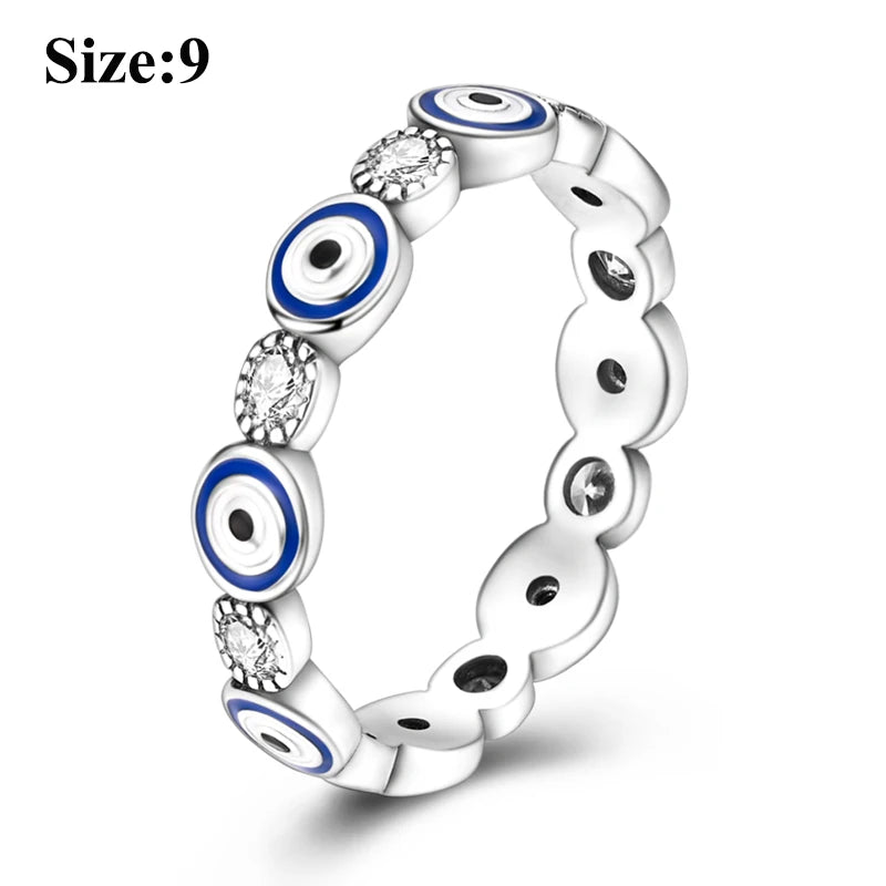 MULA Sterling Silver Evil Eye Clover Celtic Knot Wedding Band Ring