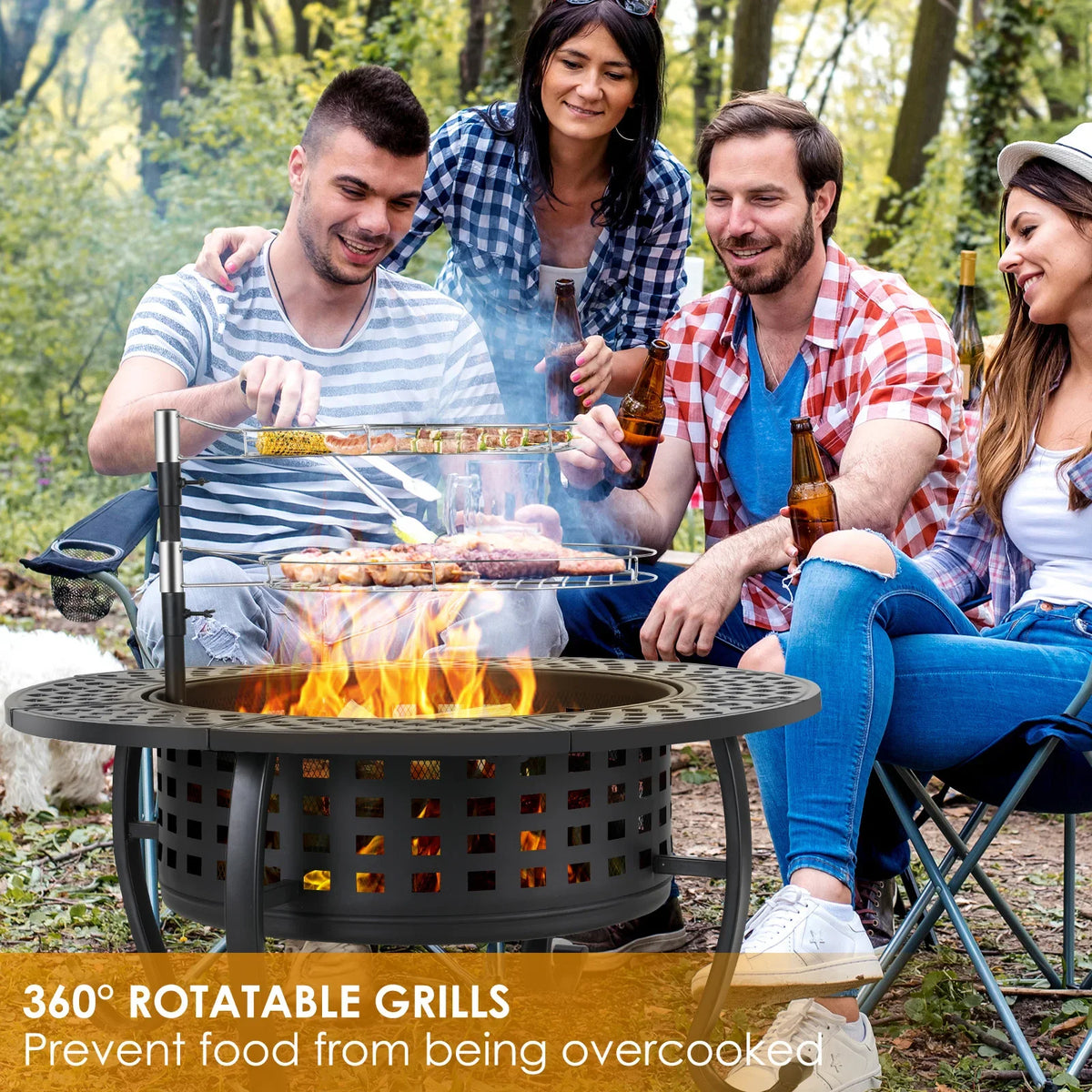Outdoor Wood Burning Fire Pit Grill for Backyard Barbecue