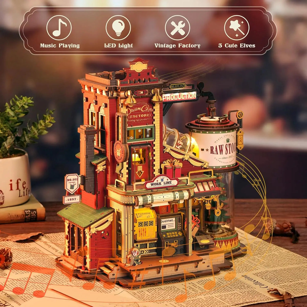Robotime Christmas Dream Factory Wooden Music Box Puzzle Kit
