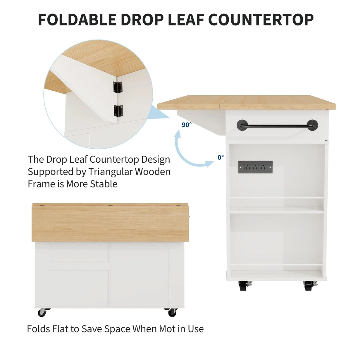 HiMISS Rolling Kitchen Island With Drop Leaf And Storage