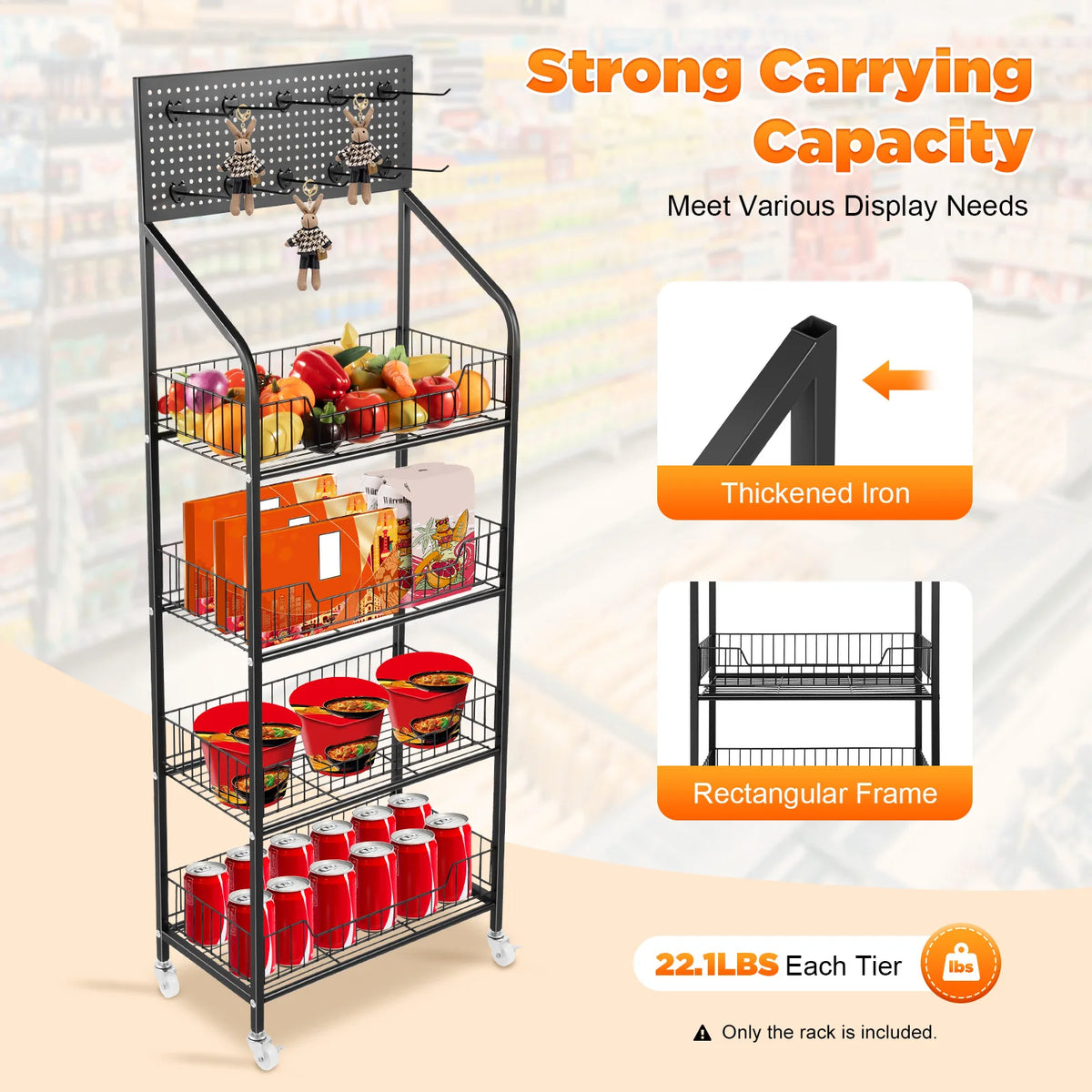 Bymaocar Four Tier Rolling Retail Display Rack With Storage Baskets
