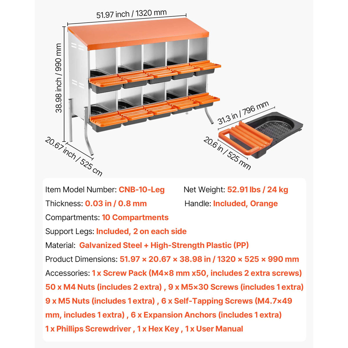 SucceBuy Galvanized Chicken Nesting Box With Roll Out Tray