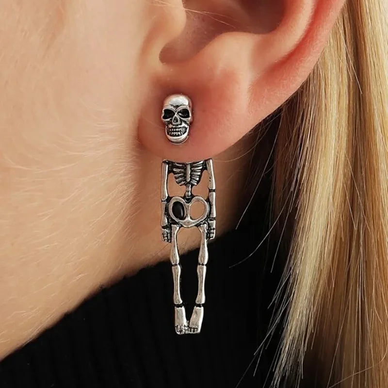 Gothic Halloween Skull Skeleton and Bloody Knife Drop Earrings