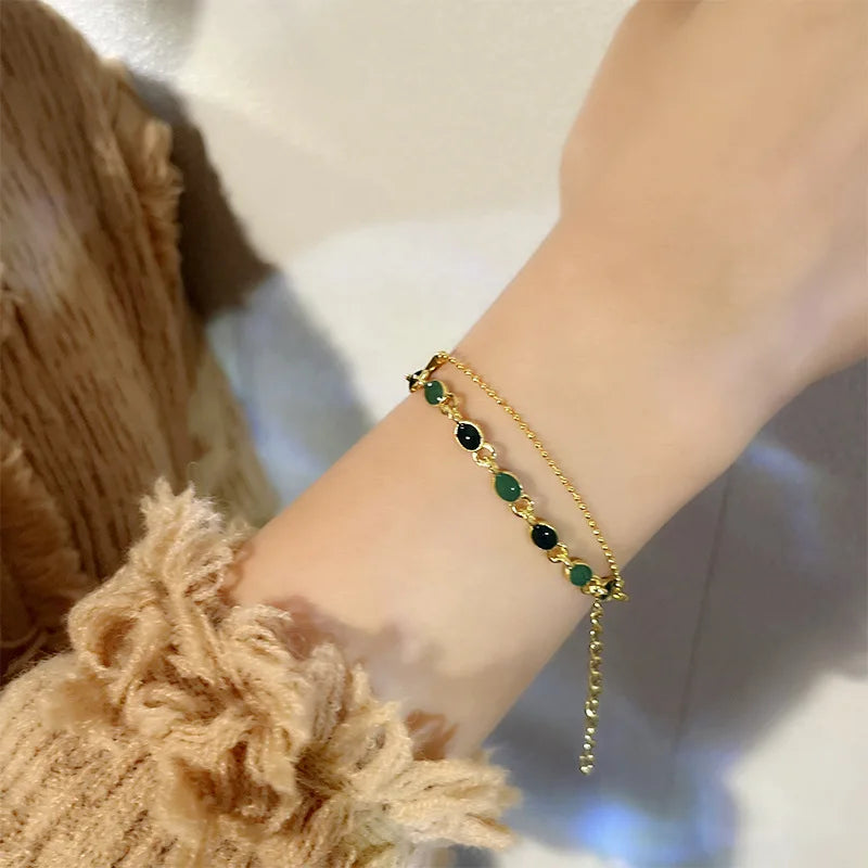 Womens Crystal Charm Double Layered Beaded Bracelet Jewelry Gift