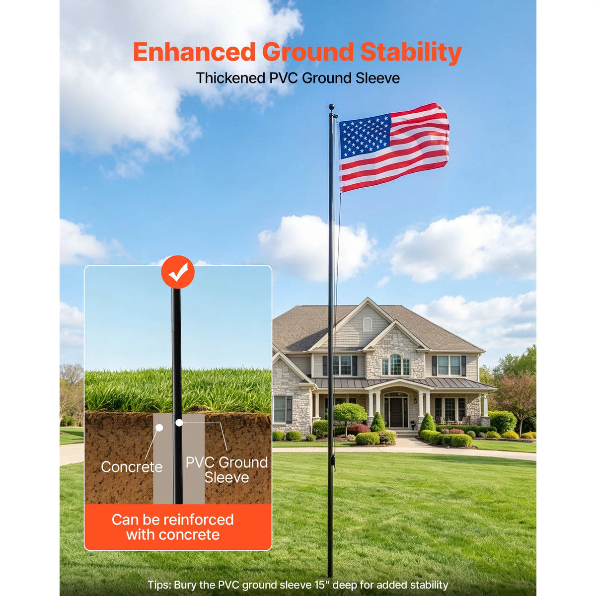 SucceBuy Aluminum Sectional Flagpole Kit With American Flag For Yard