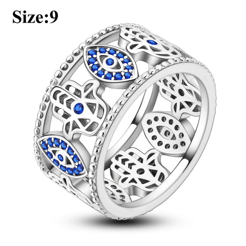 MULA Sterling Silver Evil Eye Clover Celtic Knot Wedding Band Ring
