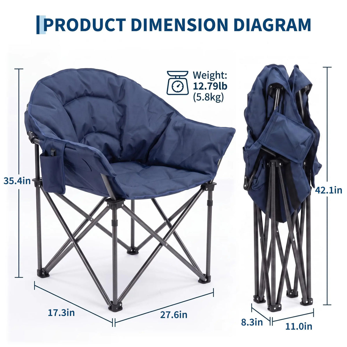 HiMISS Heated Folding Camping Chair With Cup Holder And Pockets