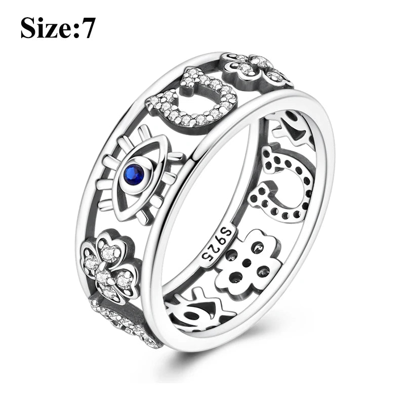 MULA Sterling Silver Evil Eye Clover Celtic Knot Wedding Band Ring