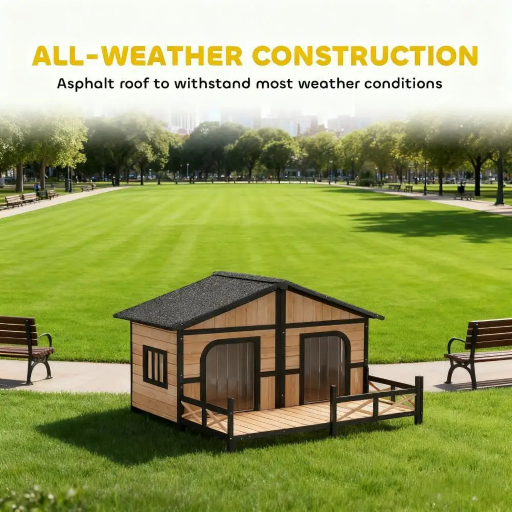 Weatherproof Wooden Dog House Kennel With Porch And Removable Floor