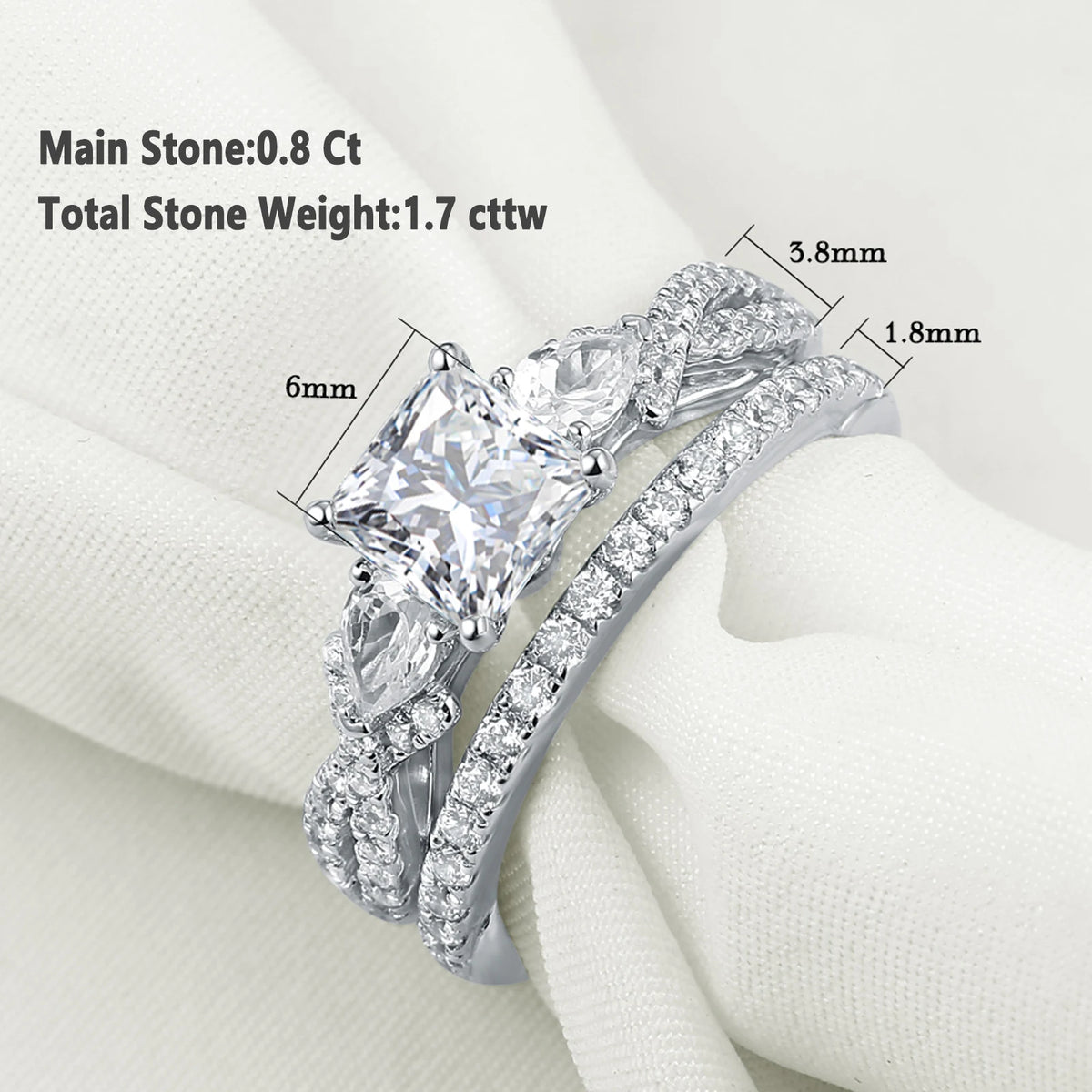Newshe Sterling Silver Moissanite Wedding and Engagement Ring Set
