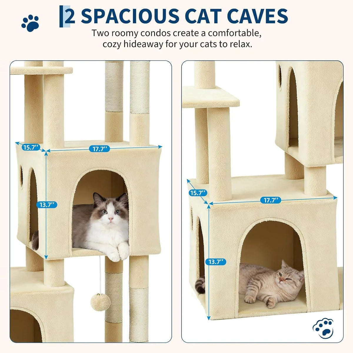 Multi-Level Cat Tree Tower With Condos, Scratching Posts And Perch
