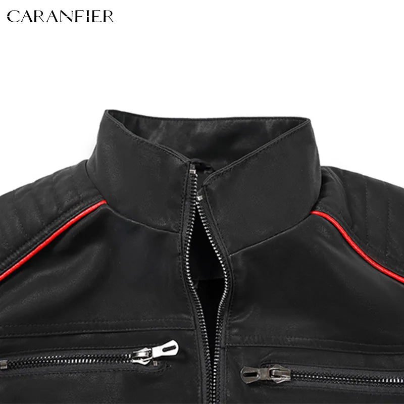 CARANFIER Men's Retro Washed PU Leather Motorcycle Jacket