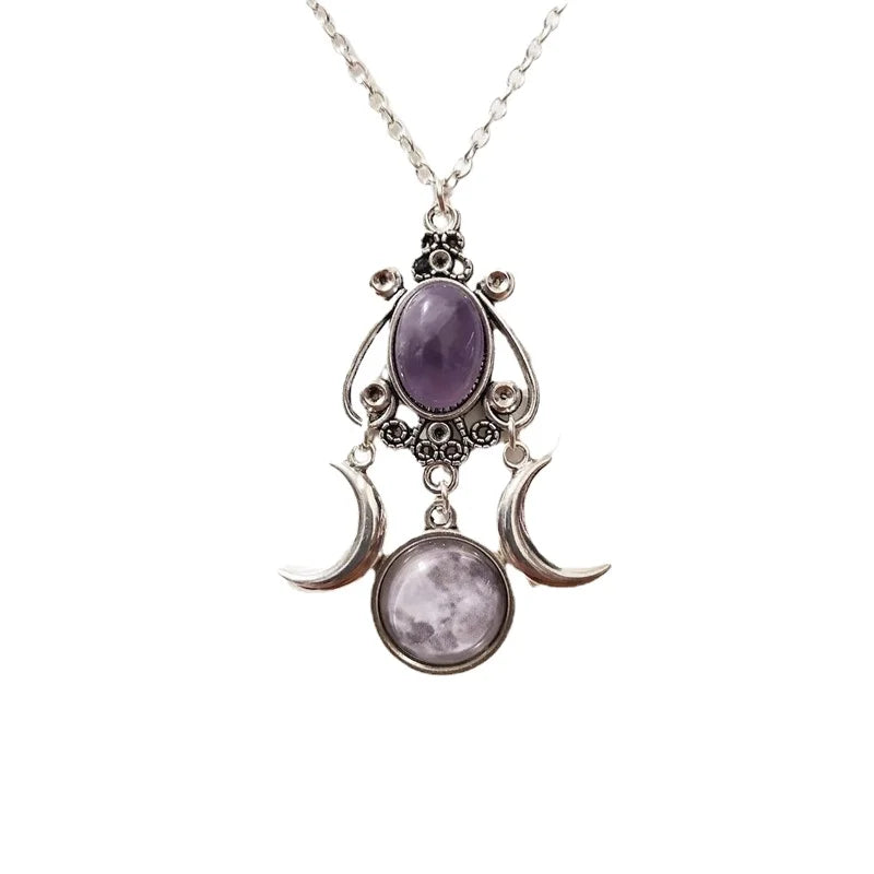 Triple Moon Pendant Necklace With Fashionable Link Chain