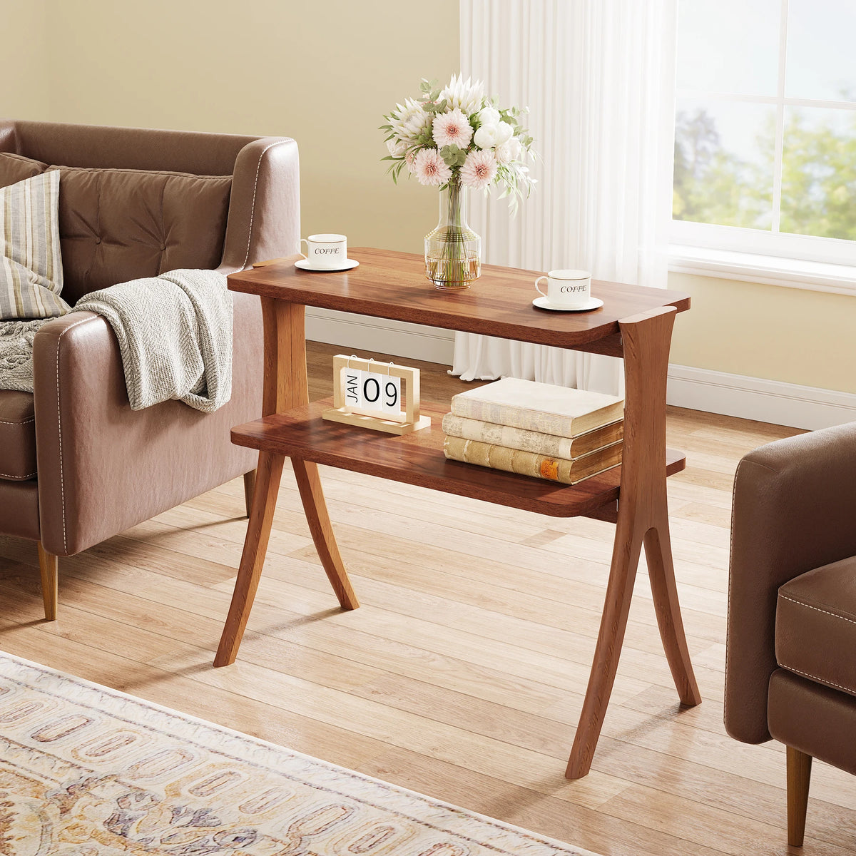Tribesigns Narrow Side Table With Two Tier Storage Shelf