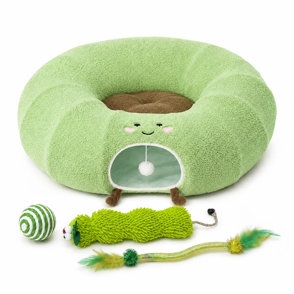 Convertible Cat Tunnel Bed With Plush Donut Cushion And Hideaway