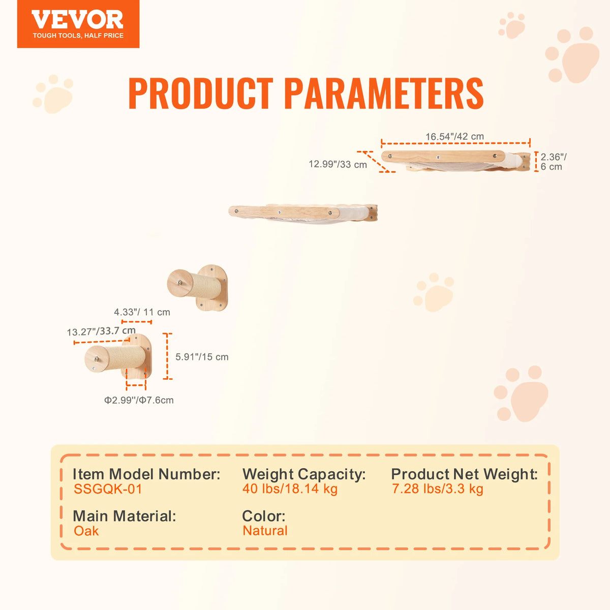 SucceBuy Wall Mounted Cat Shelves Wooden Jumping Board And Hammock