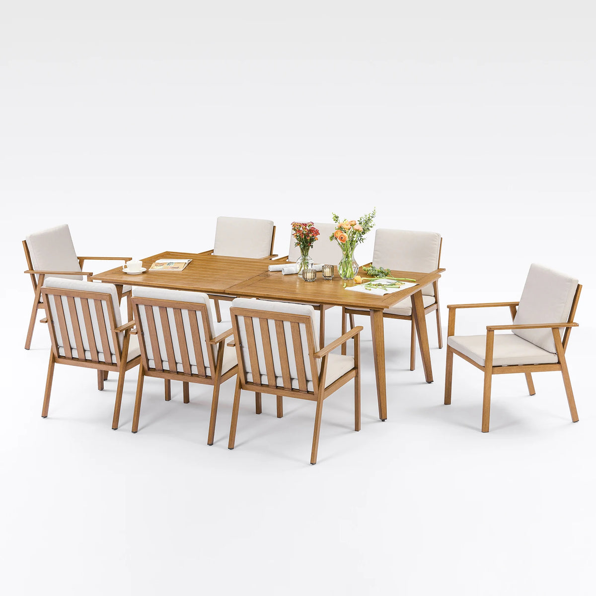 SeeHill Outdoor Aluminum Patio Dining Furniture Set With Umbrella