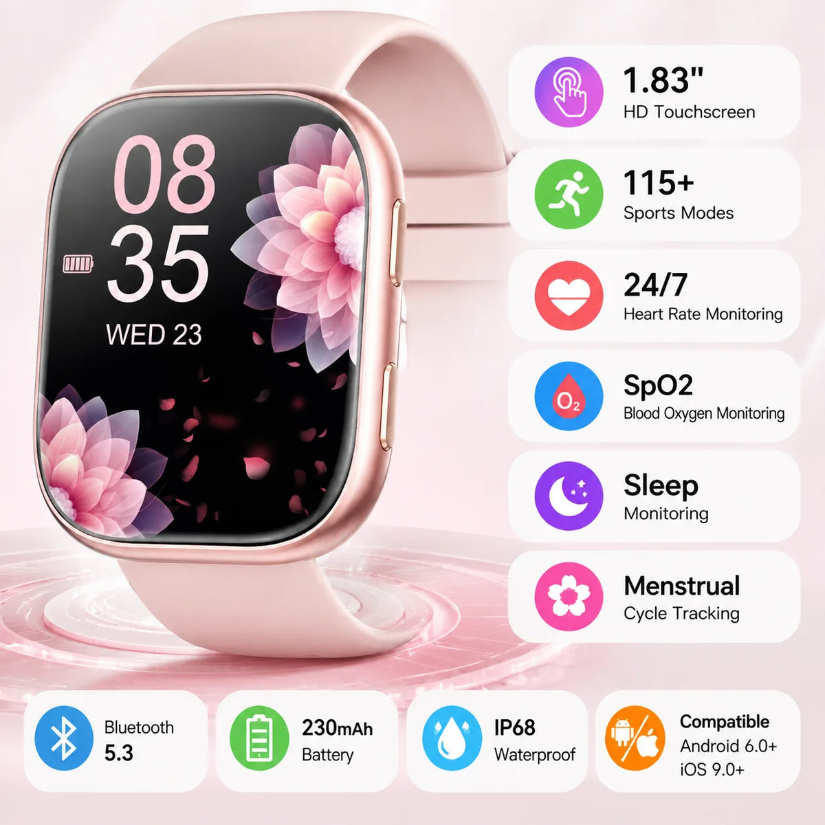 Ladies Smartwatch Fitness Tracker with Heart Rate and Sleep Monitoring