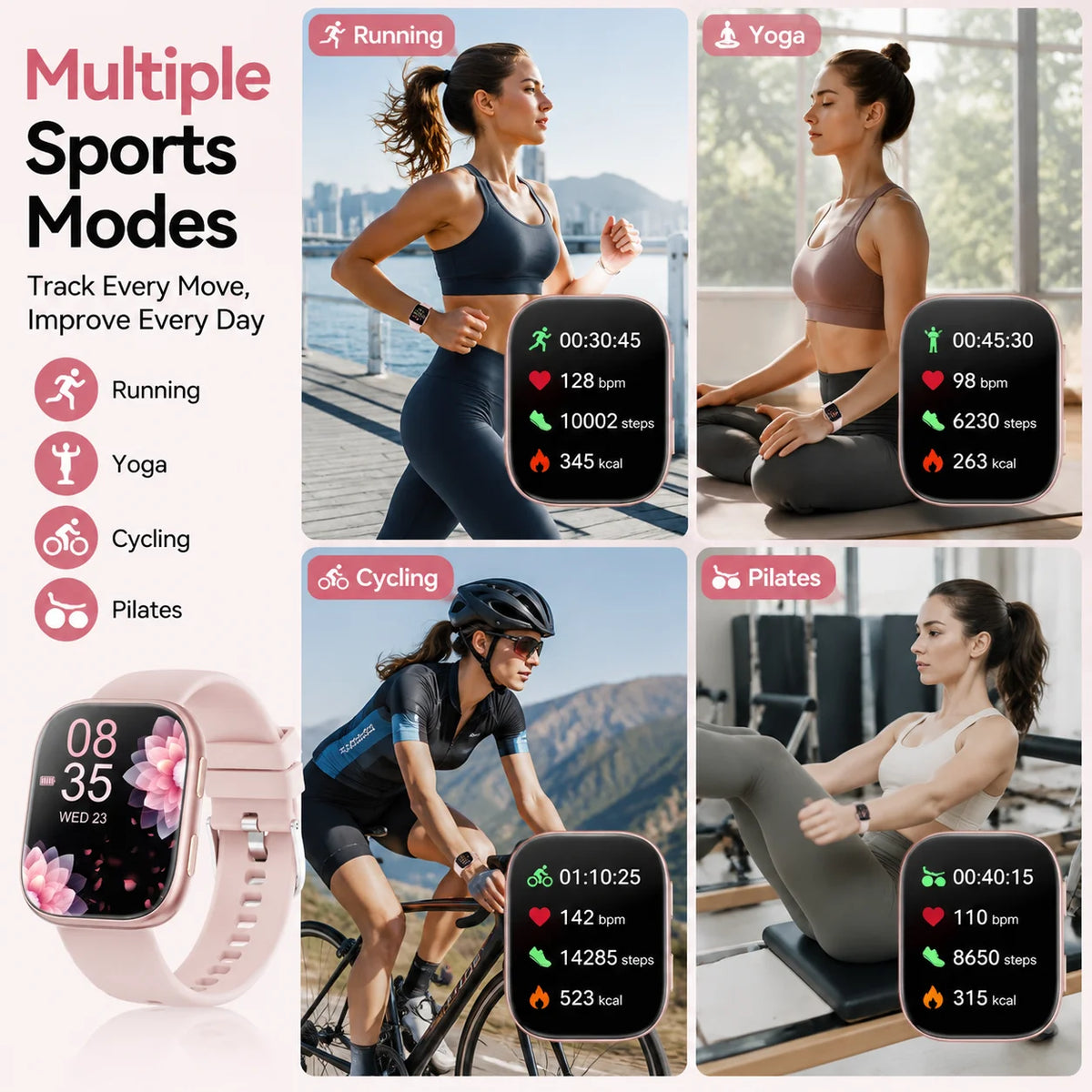 Ladies Smartwatch Fitness Tracker with Heart Rate and Sleep Monitoring