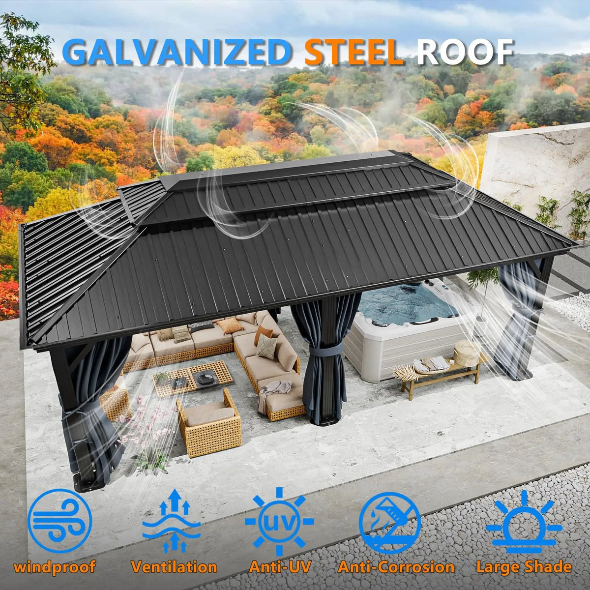 Tooluck Hardtop Gazebo with Galvanized Roof and Reinforced Aluminum Frame