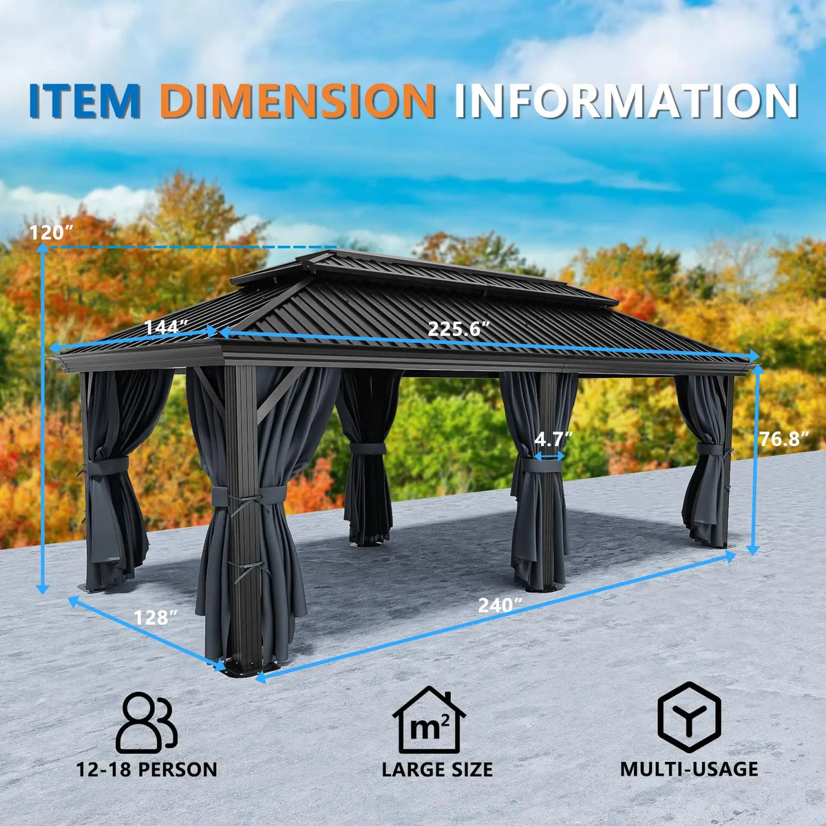 Tooluck Hardtop Gazebo with Galvanized Roof and Reinforced Aluminum Frame