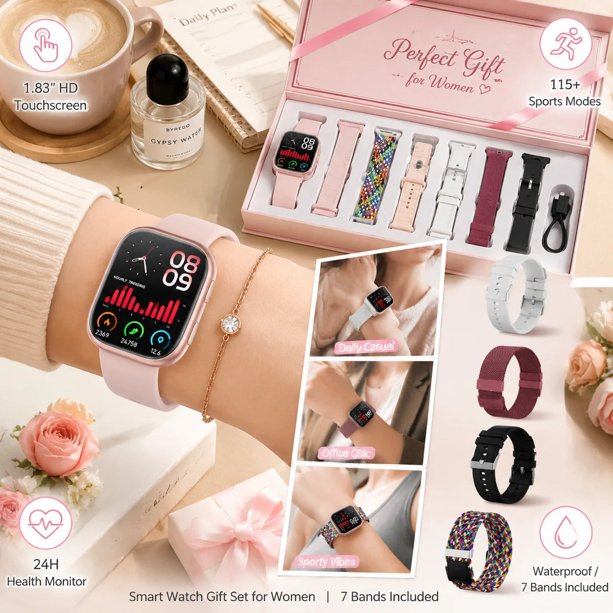 Ladies Smartwatch Fitness Tracker with Heart Rate and Sleep Monitoring